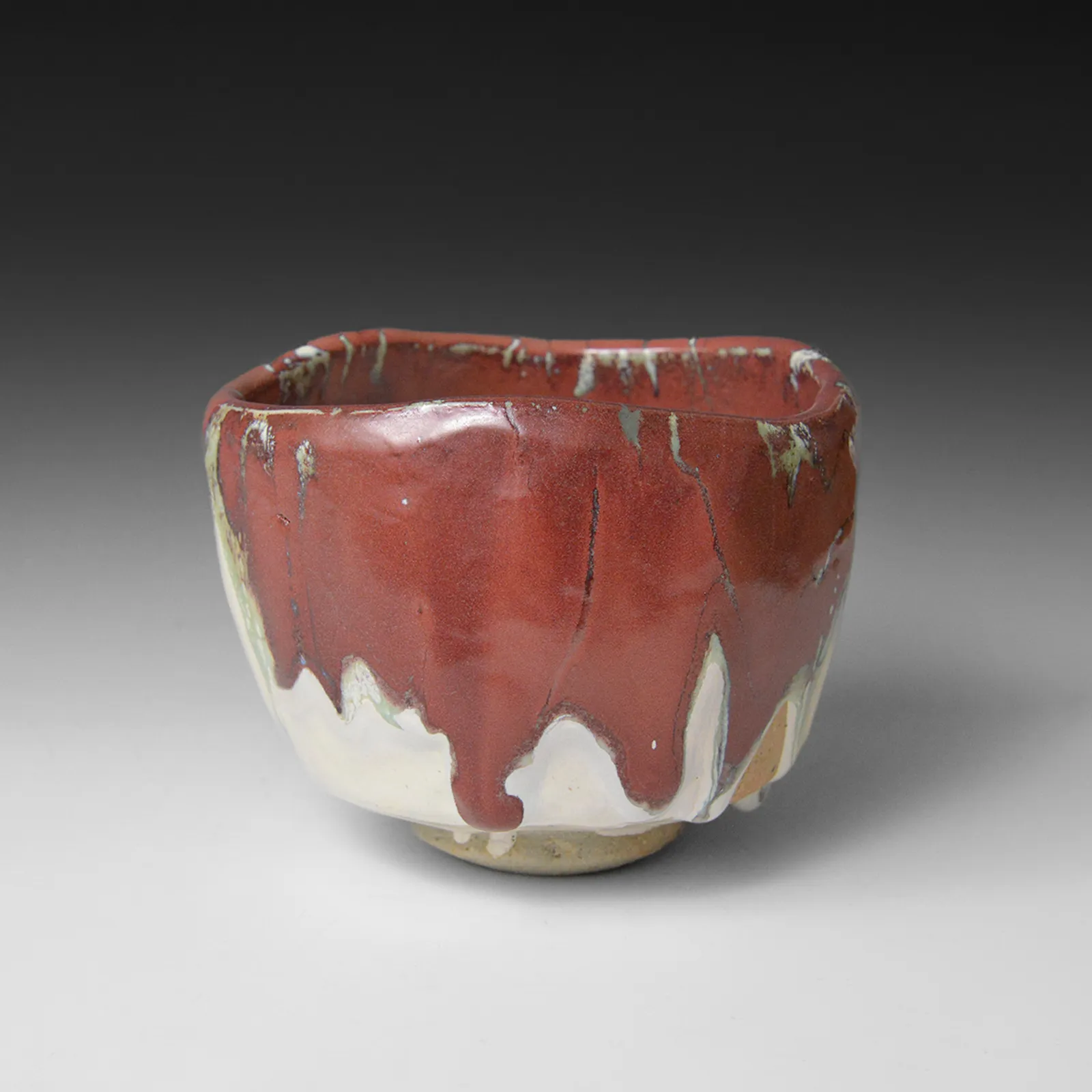 TANAKA SAJIRŌ, Teabowl with dripping brick-red glaze over white, titled, Vermillion Cloud (Shu’un), 2025