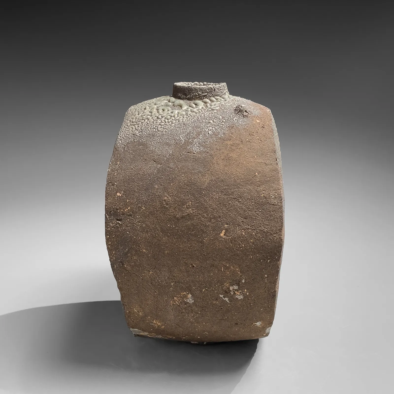 KAMODA SHŌJI, Ash-glazed round vase with upraised mouth, 1968