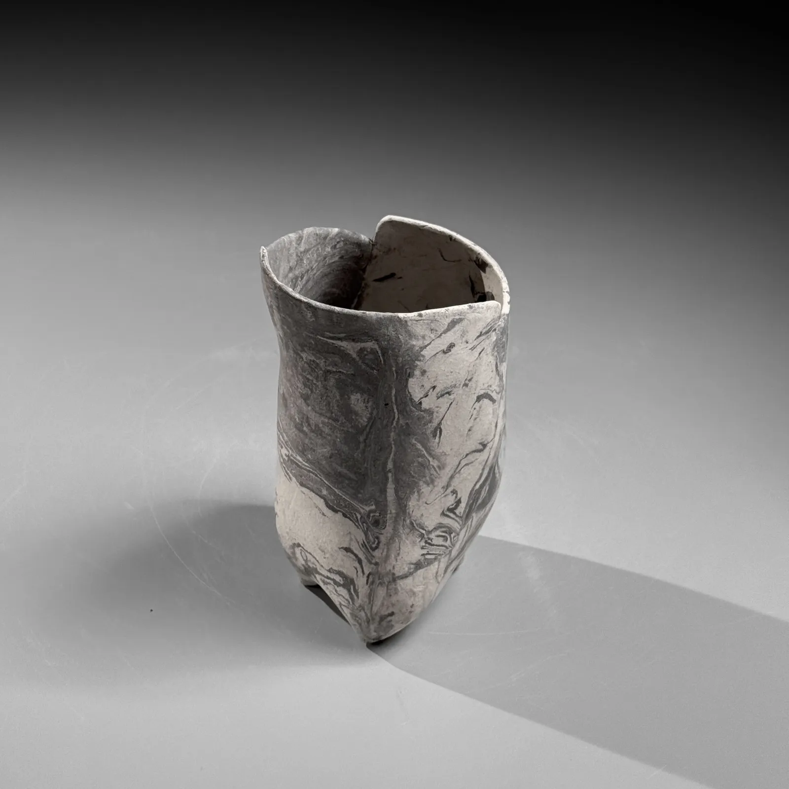 TAKIGUCHI KAZUO, Small, vertical vase with black and white nerikomi (marbleized) clay, 2025