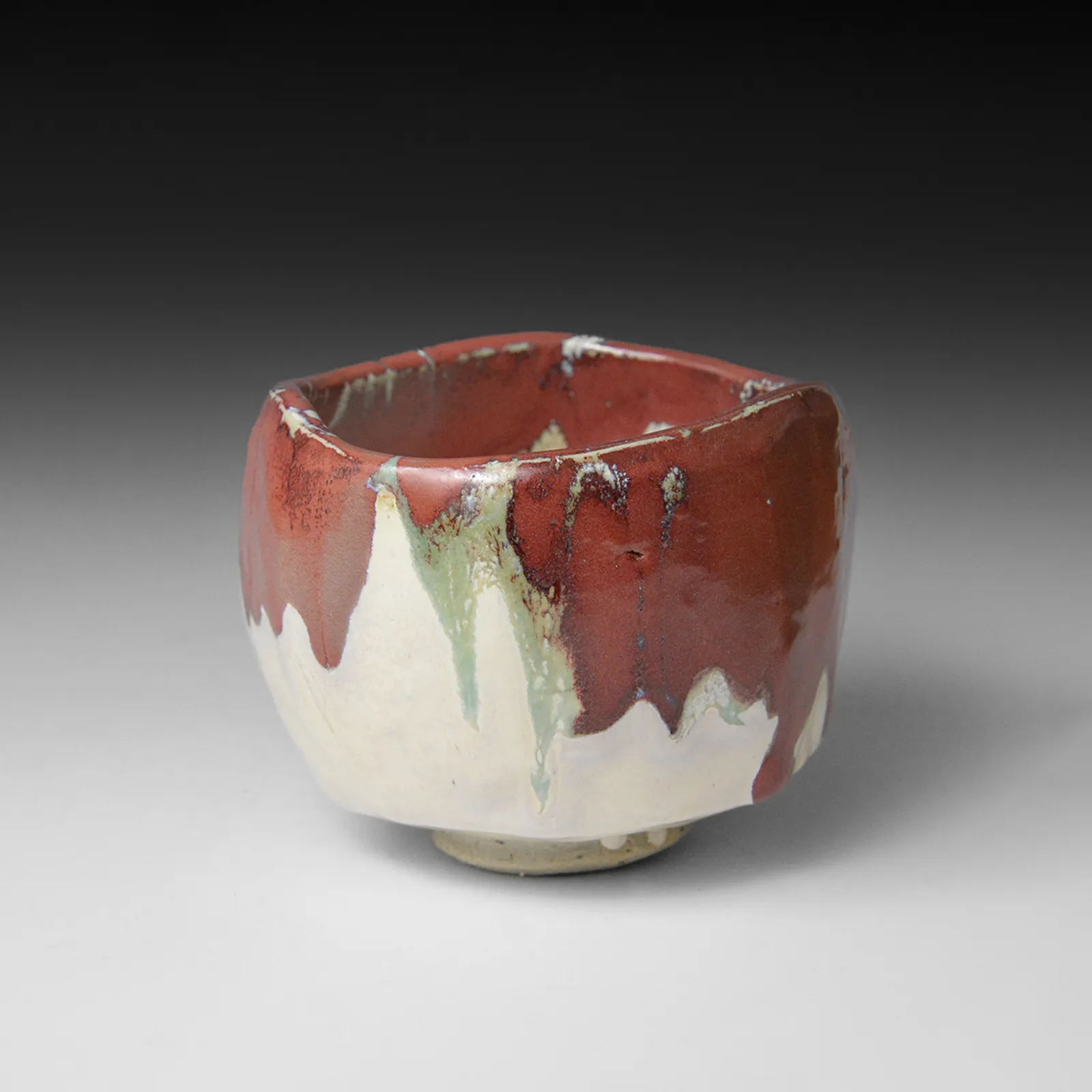 TANAKA SAJIRŌ, Teabowl with dripping brick-red glaze over white, titled, Vermillion Cloud (Shu’un), 2025
