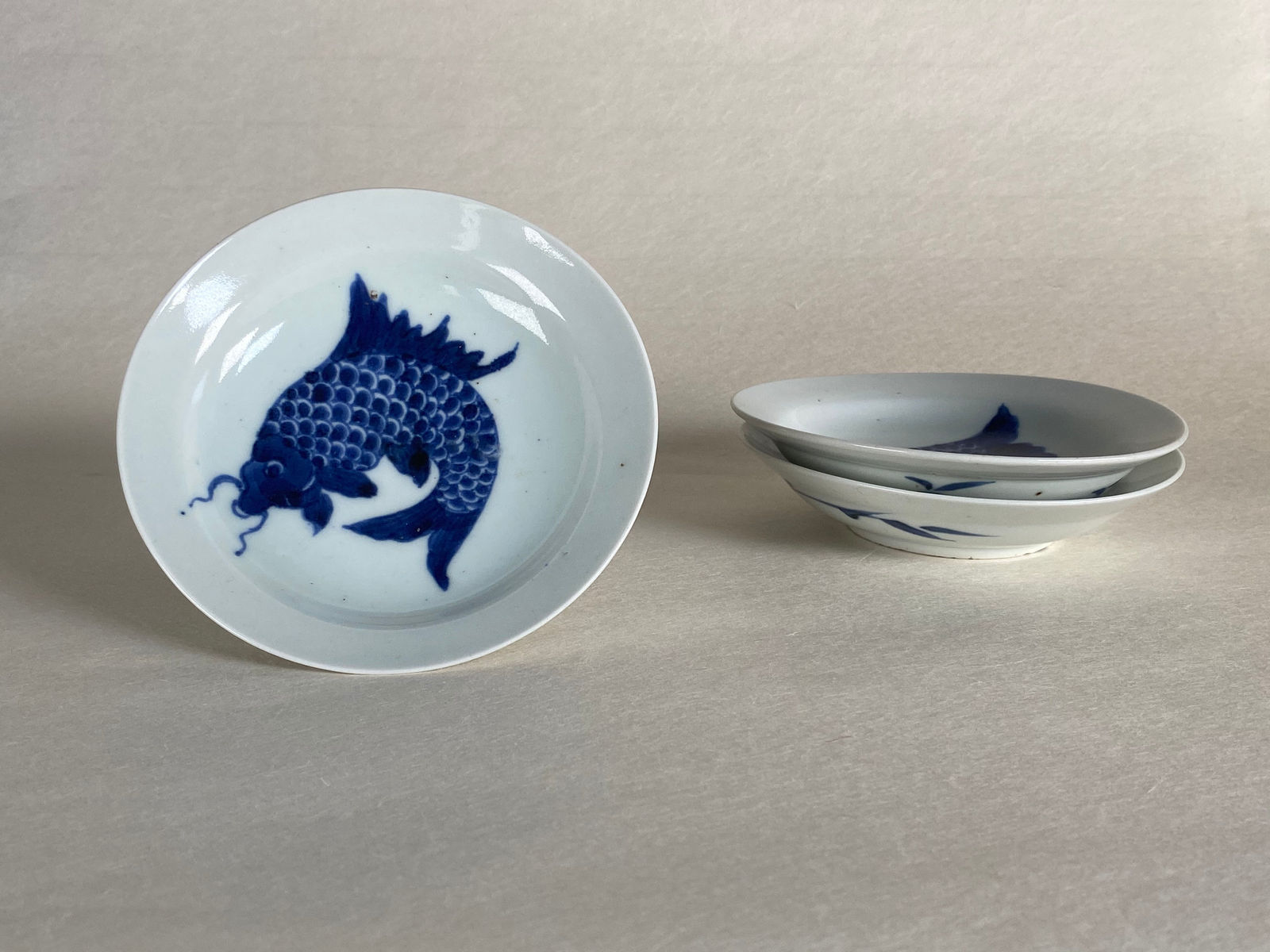 artisan's name unknown, Sometsuke Koi (carp) plates set of 2, late 1800s