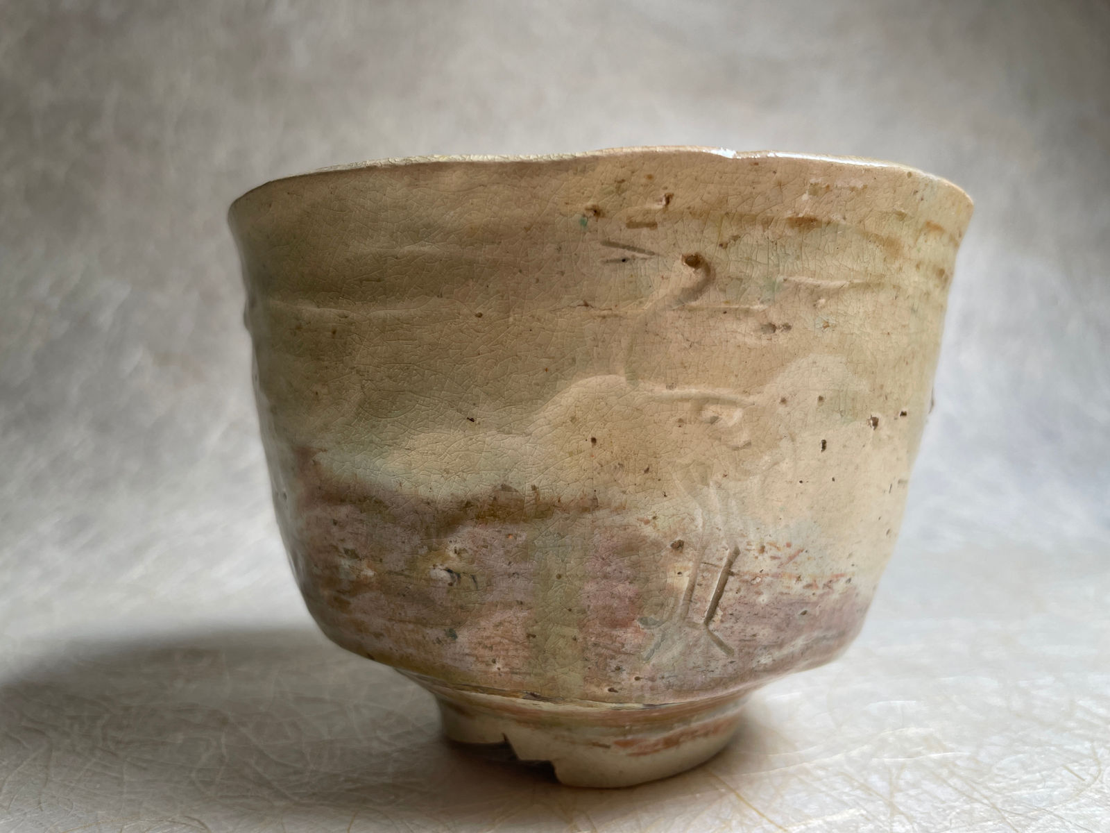 artisan's name unknown, Gohon Yaki Crane Tea Bowl, late 1800s