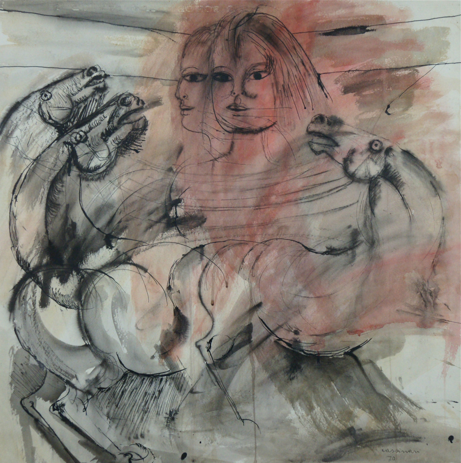 Bruno Cassinari, Donna con cavalli, 1970