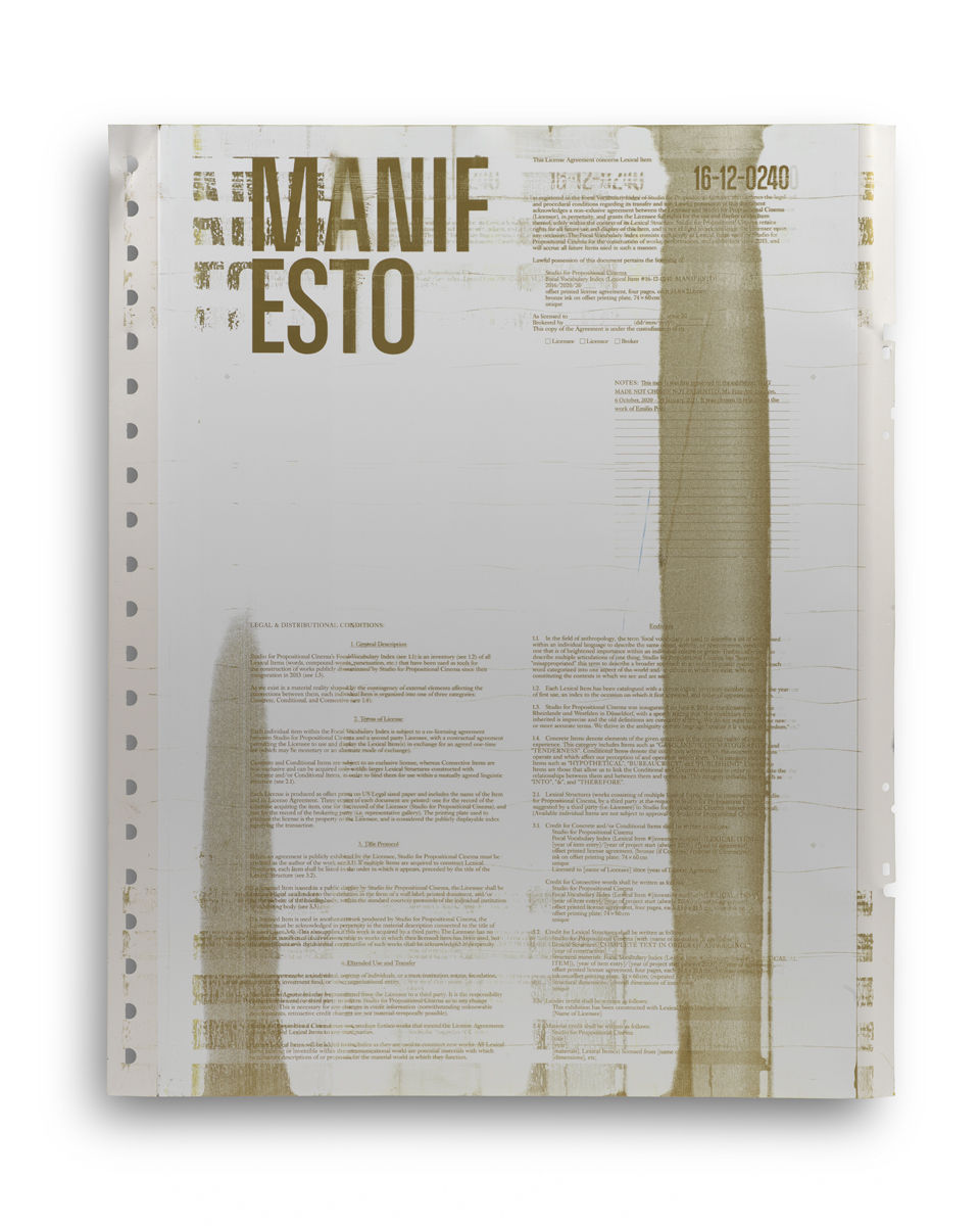 Studio For Propositional Cinema, Focal Vocabulary Index (Lexical Item #16-12-0240: MANIFESTO) , 2020
