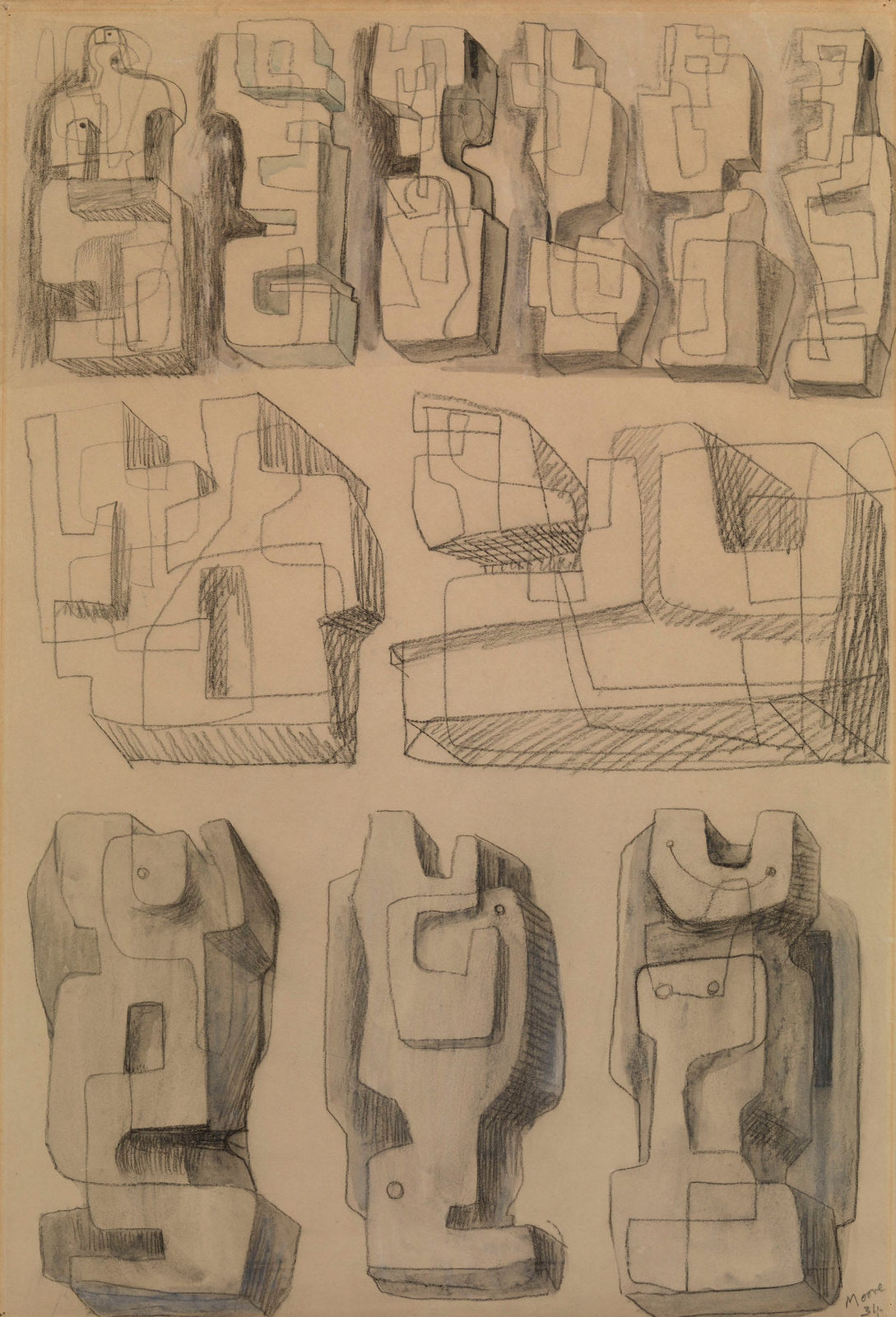 Henry Moore, Square Forms - Eleven studies for sculptures, 1936