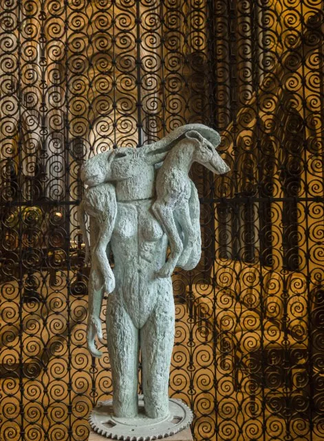 Sophie Ryder, Girl with Dog on Shoulders, 2010