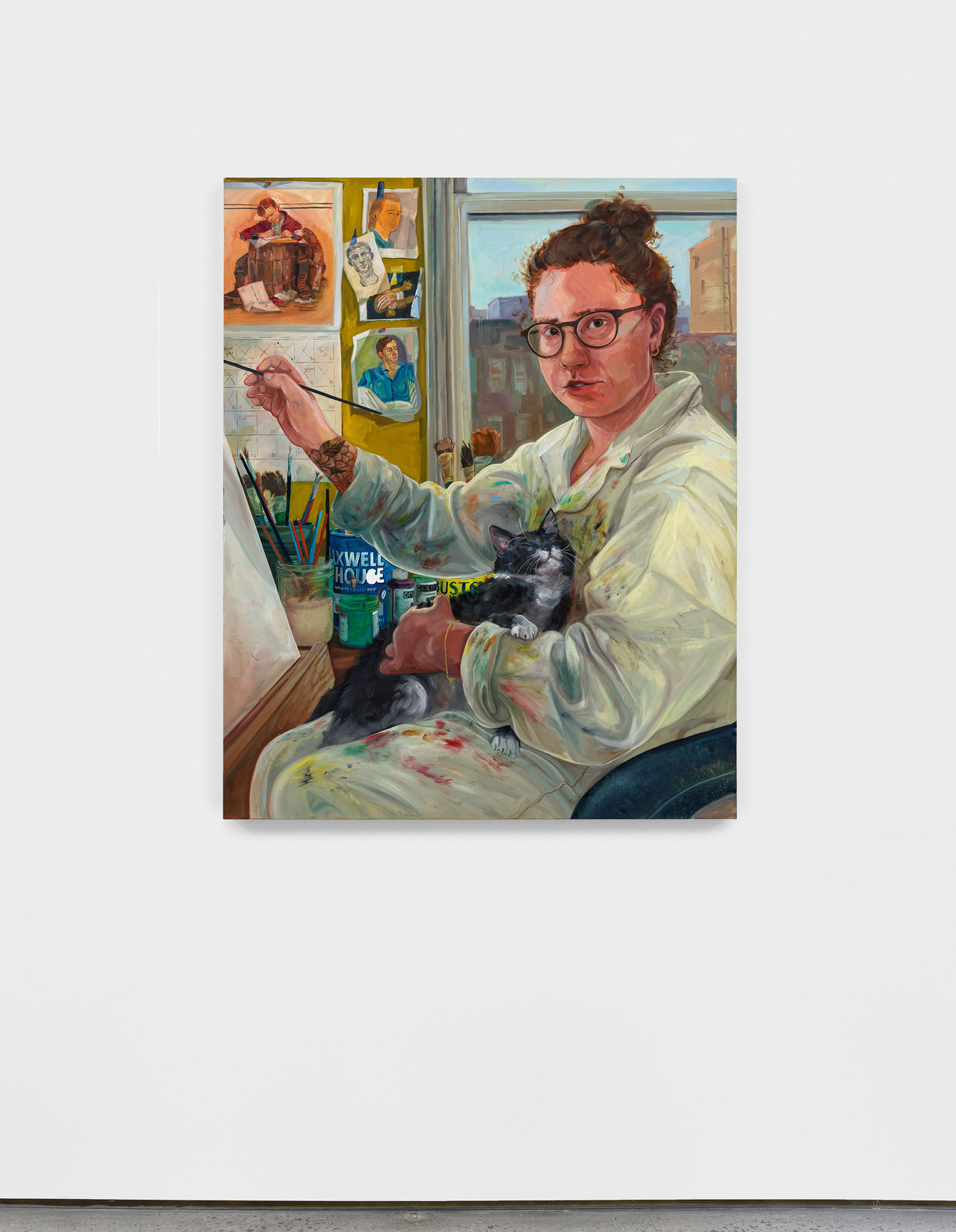 Rebecca Ness, Self Portrait with a Cat (after Laserstein), 2024