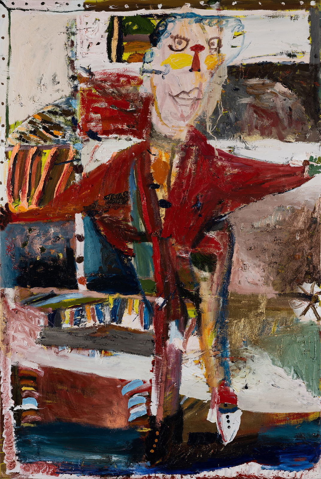 James Drinkwater, Julian with boats for shoes, 2023