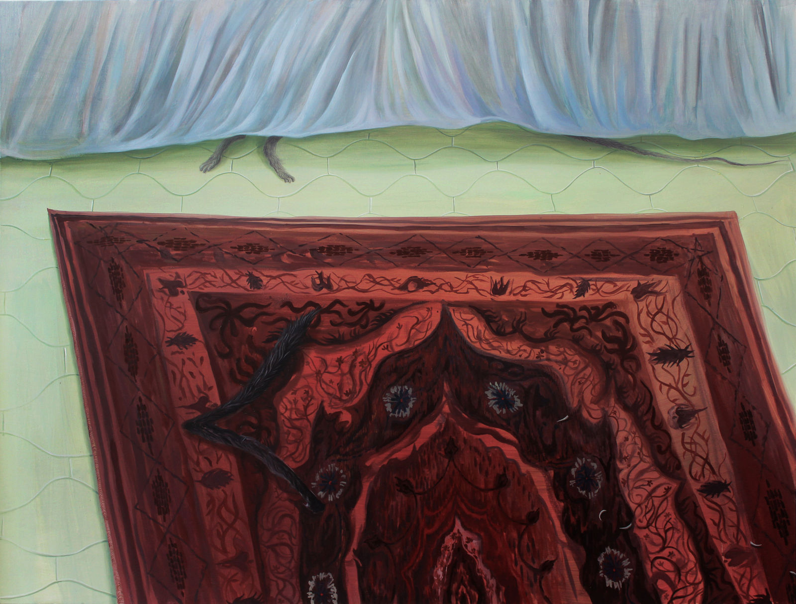 Xueqing Zhu 朱雪晴, When I was listening to king crimson a woman came 当我听 king crimson 的时候一个女人进来送给我一块猩红色地毯, 2024