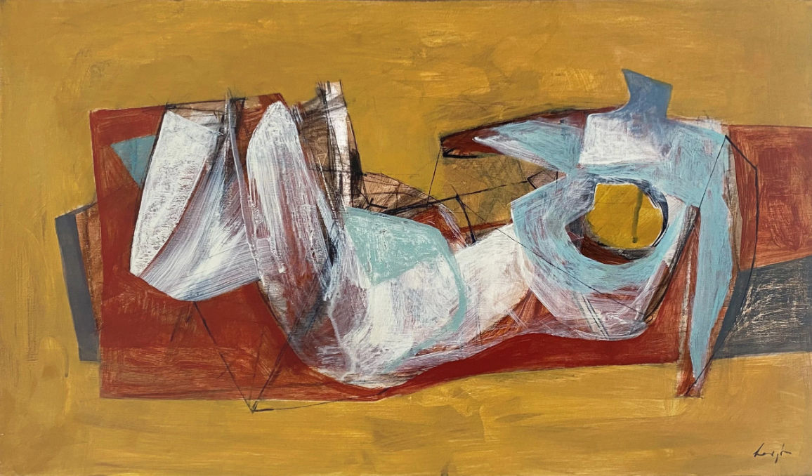 Leigh Davis, Reclining Nude, Red, Blue and Yellow, 2025