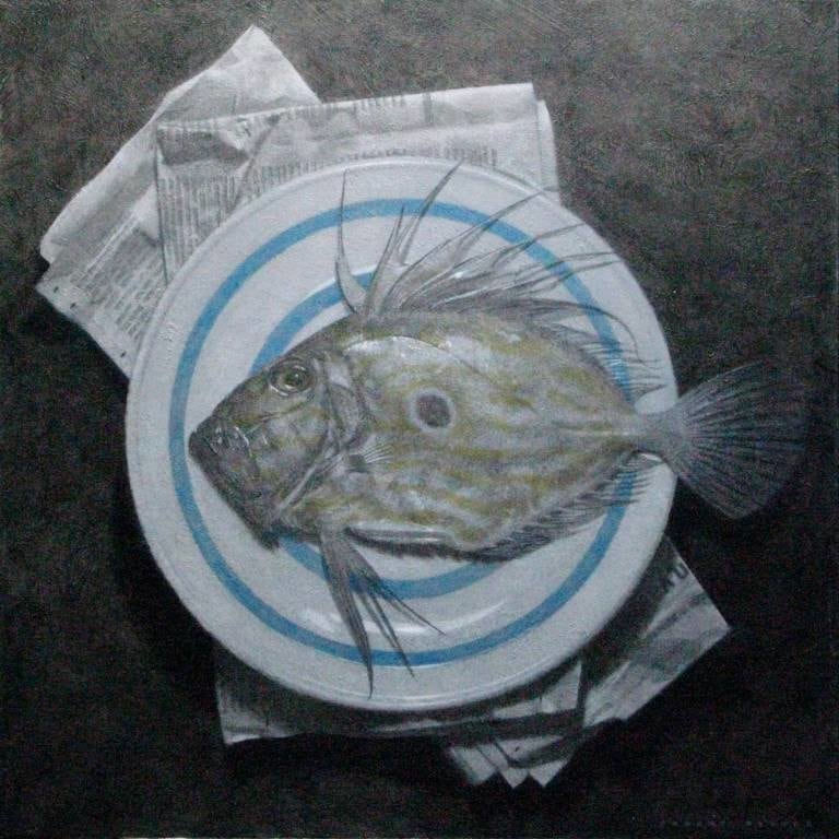 Robert Pittam, John Dory, Newspaper and Dish, 2025