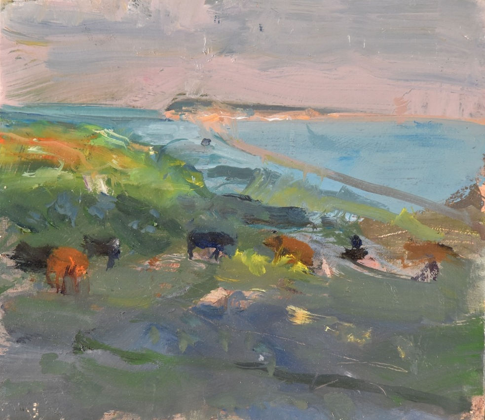Richard Pikesley, Cows on the Path, View to Portland