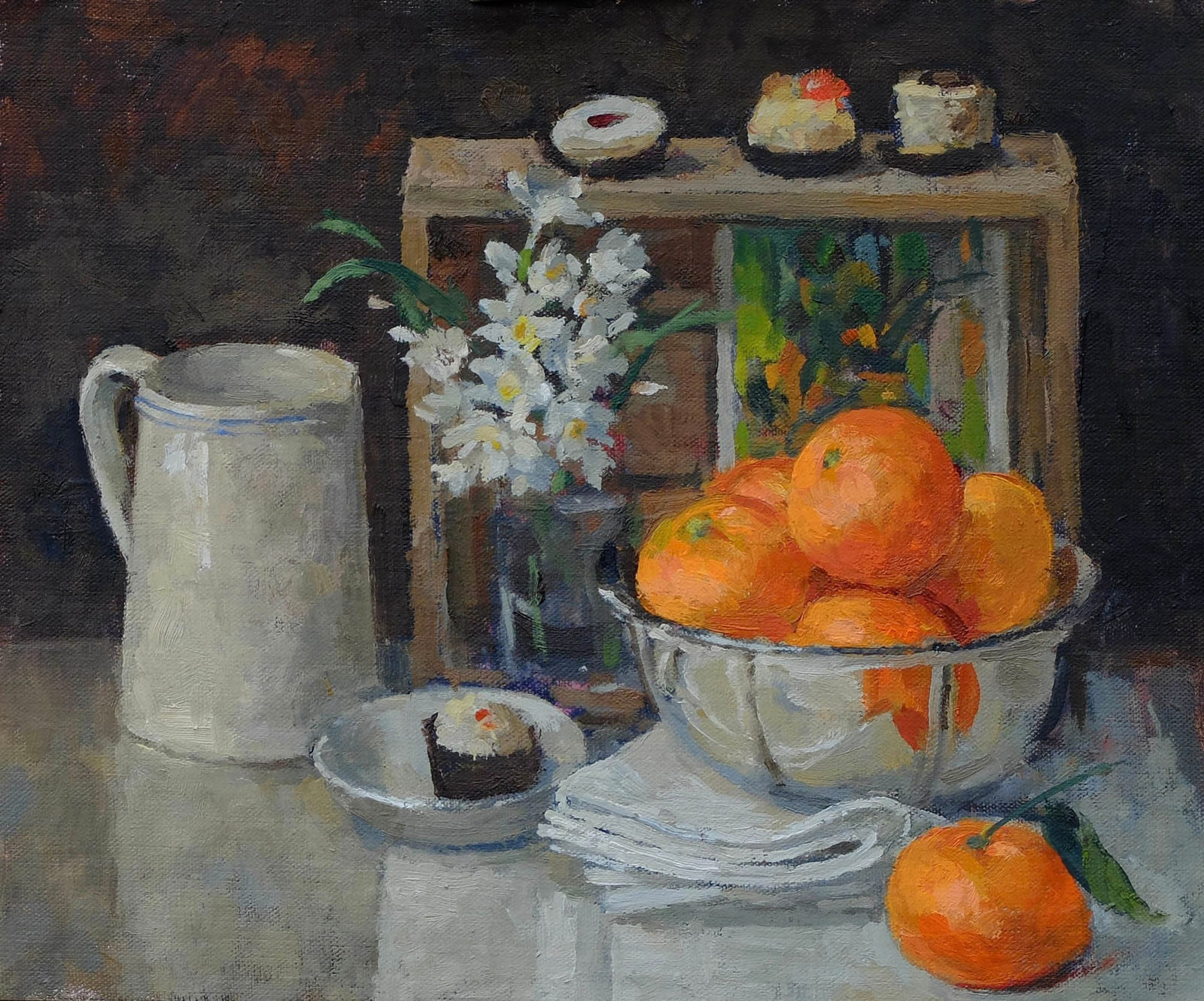 Pamela Kay, Still Life with Clementines in a Silver Dish