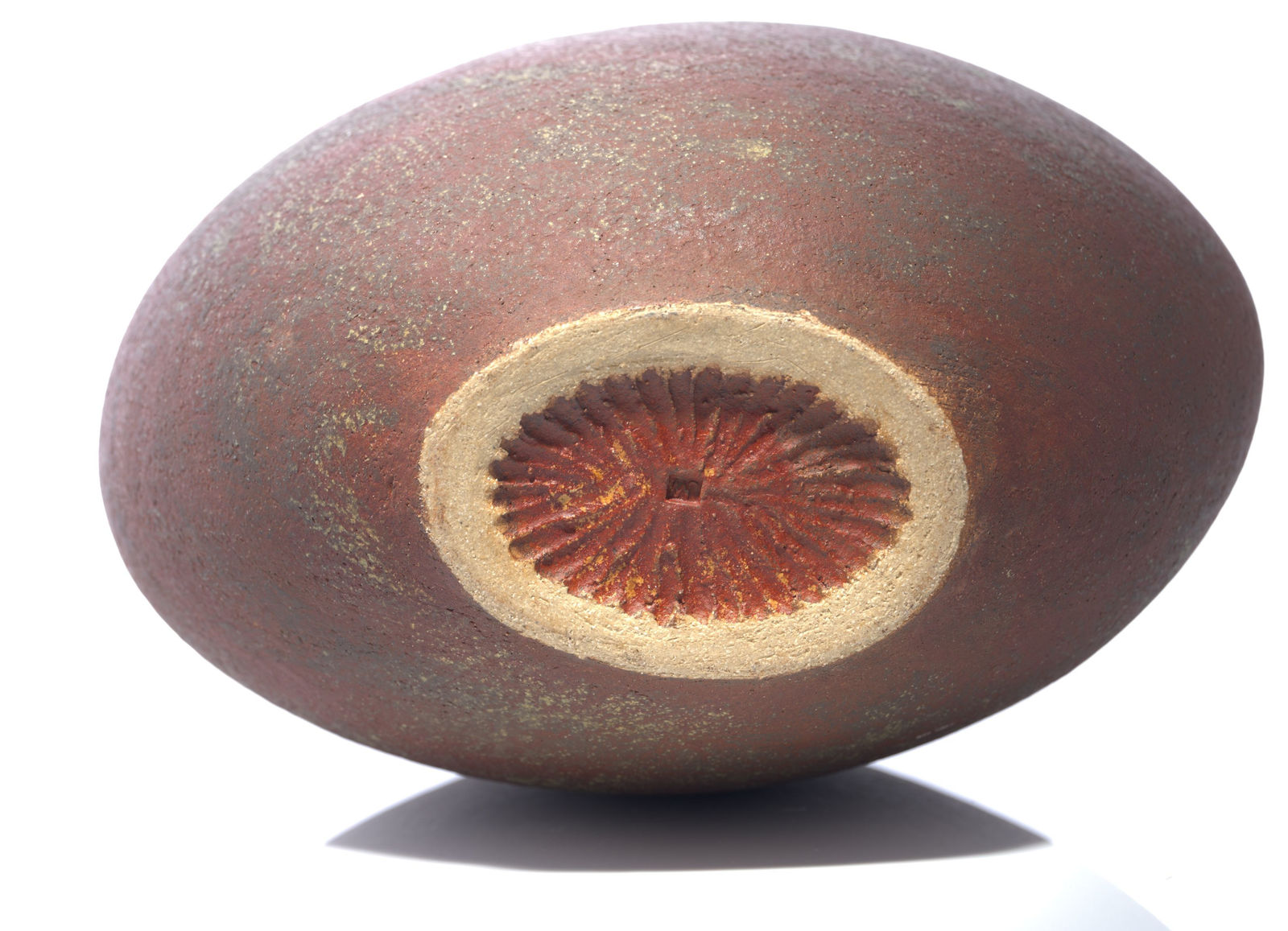 John Ward, Monumental 'Russet and Blue-Banded 'Dipped-Rim' Oval Pot, circa 2000s