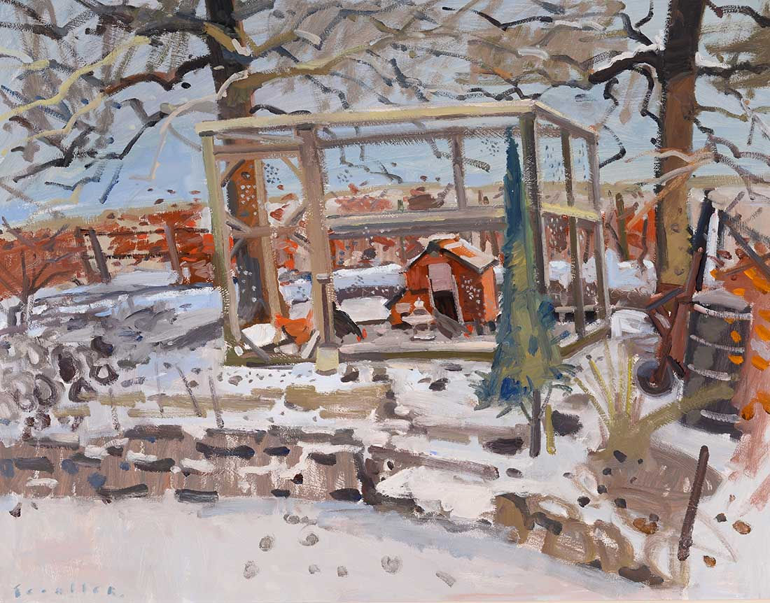 Glen Scouller RSW RGI, Winter Henhouse