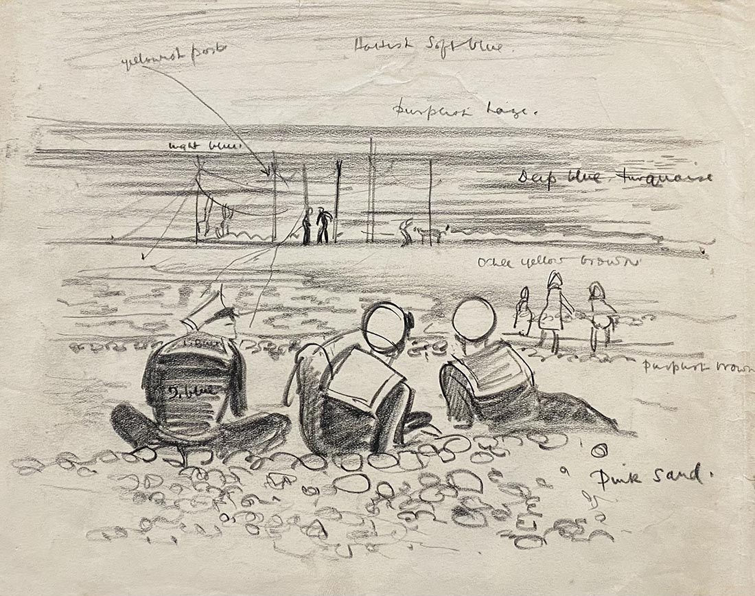 Alberto Morrocco OBE (1917-1998), Sailors on a Beach , c.1950s