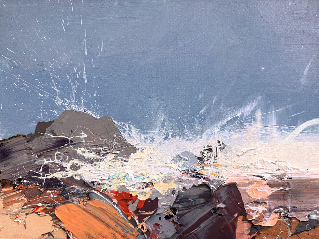 Chris Bushe RSW, Crashing Surf on Salt-Stung Rocks, North Beach, Iona