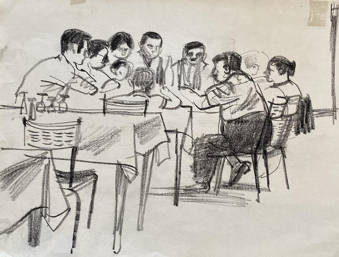 Alberto Morrocco OBE (1917-1998), Family Meal, Italy , c.1960s