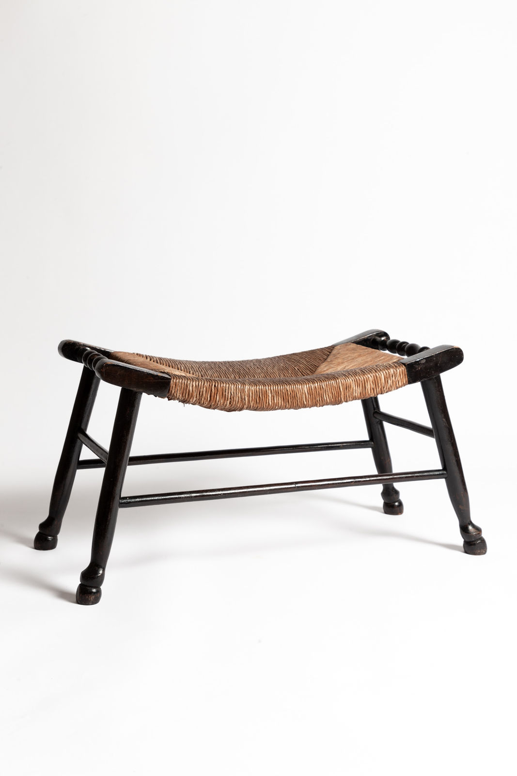 Arts & Crafts Ebonised Rush Seated Stool