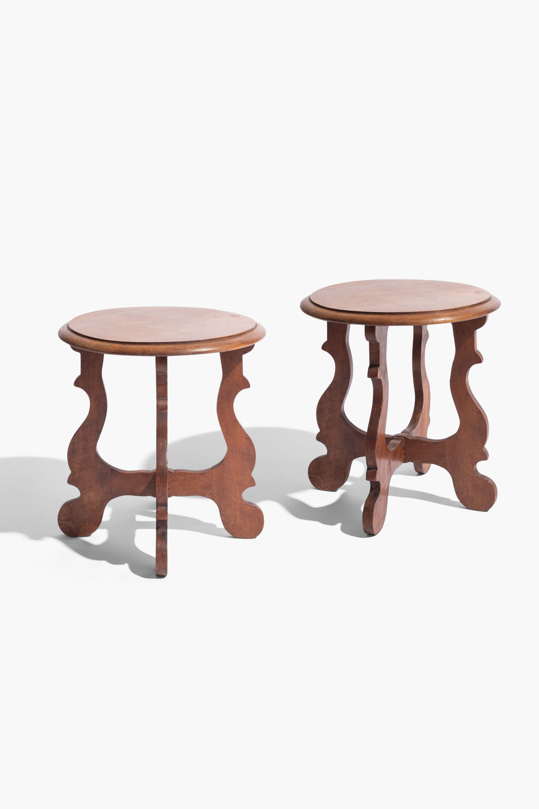 Pair of Italian Walnut Side Tables or Low Stools, Circa 1900