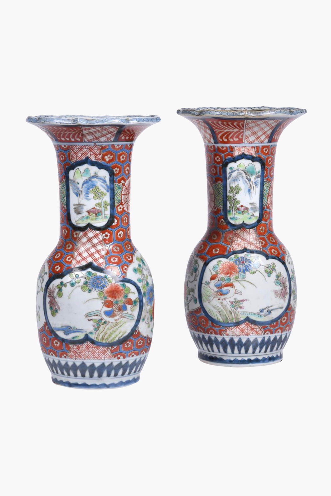 Pair of Antique Japanese Arita Imari Porcelain Vase Lamps