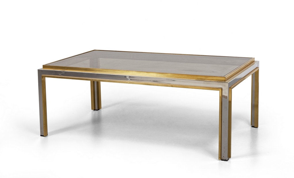 1970s Chrome and Brass Coffee Table by Romeo Rega