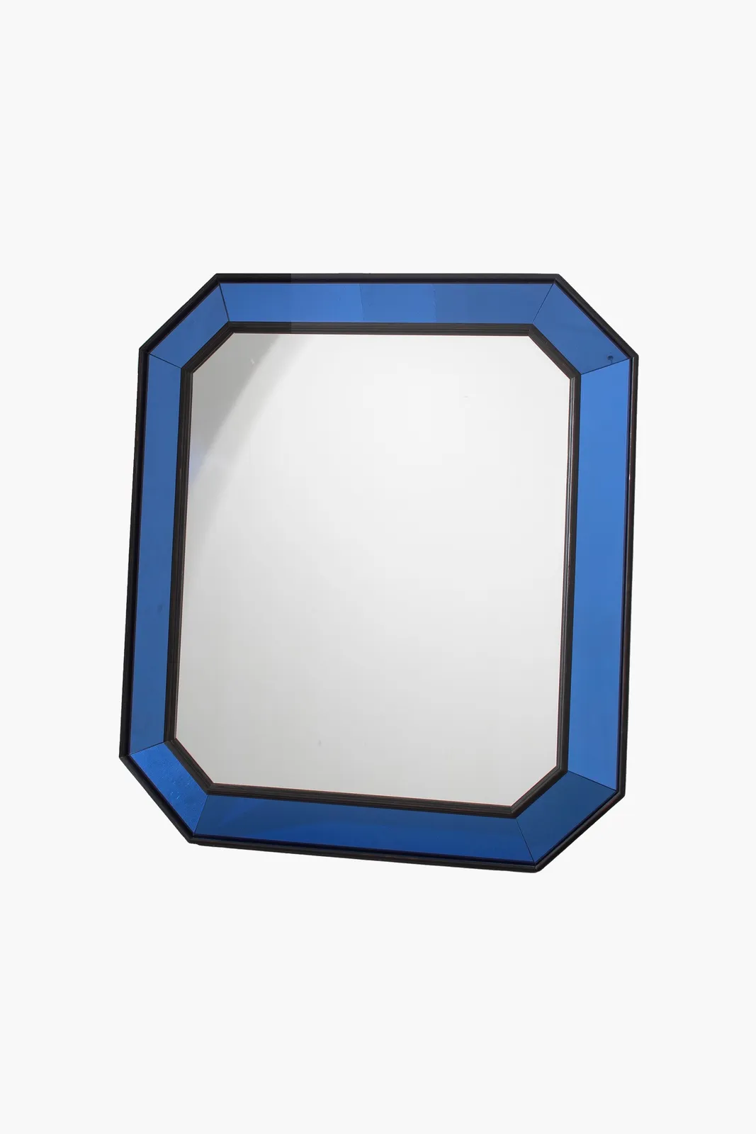 Mid-Century Italian Blue Glass Cushion Mirror