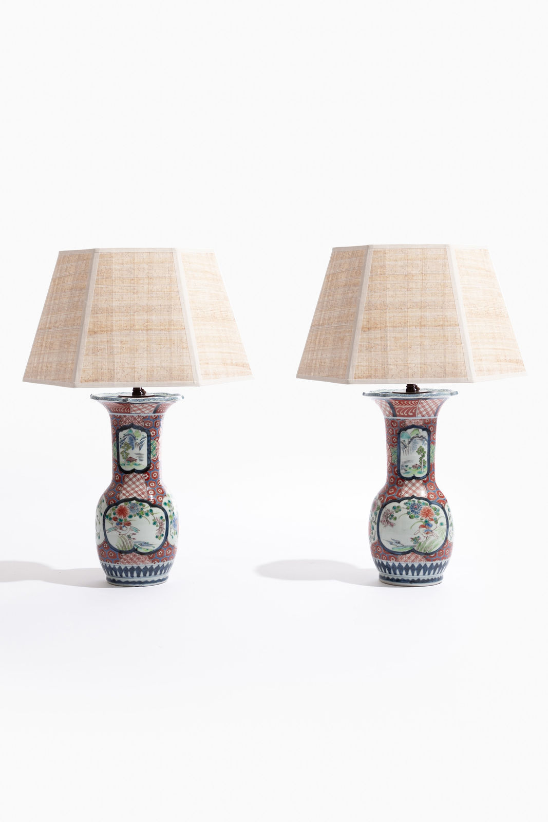 Pair of Antique Japanese Arita Imari Porcelain Vase Lamps