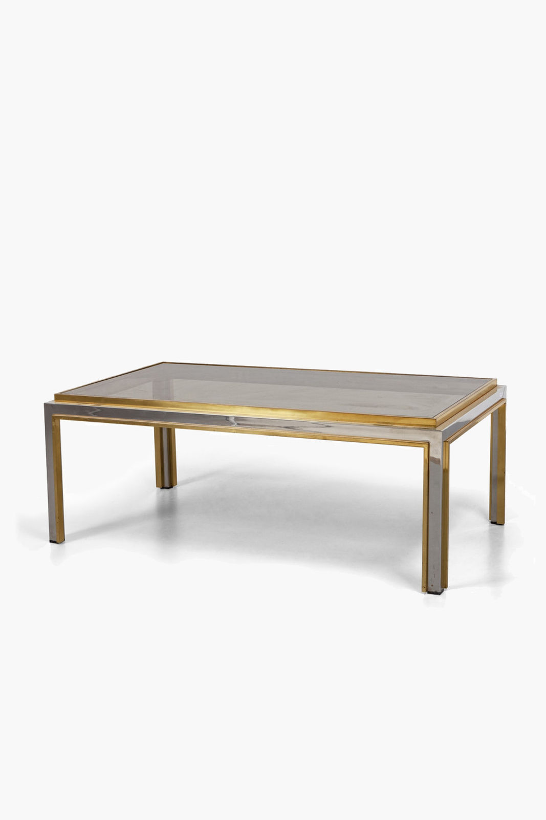 1970s Chrome and Brass Coffee Table by Romeo Rega