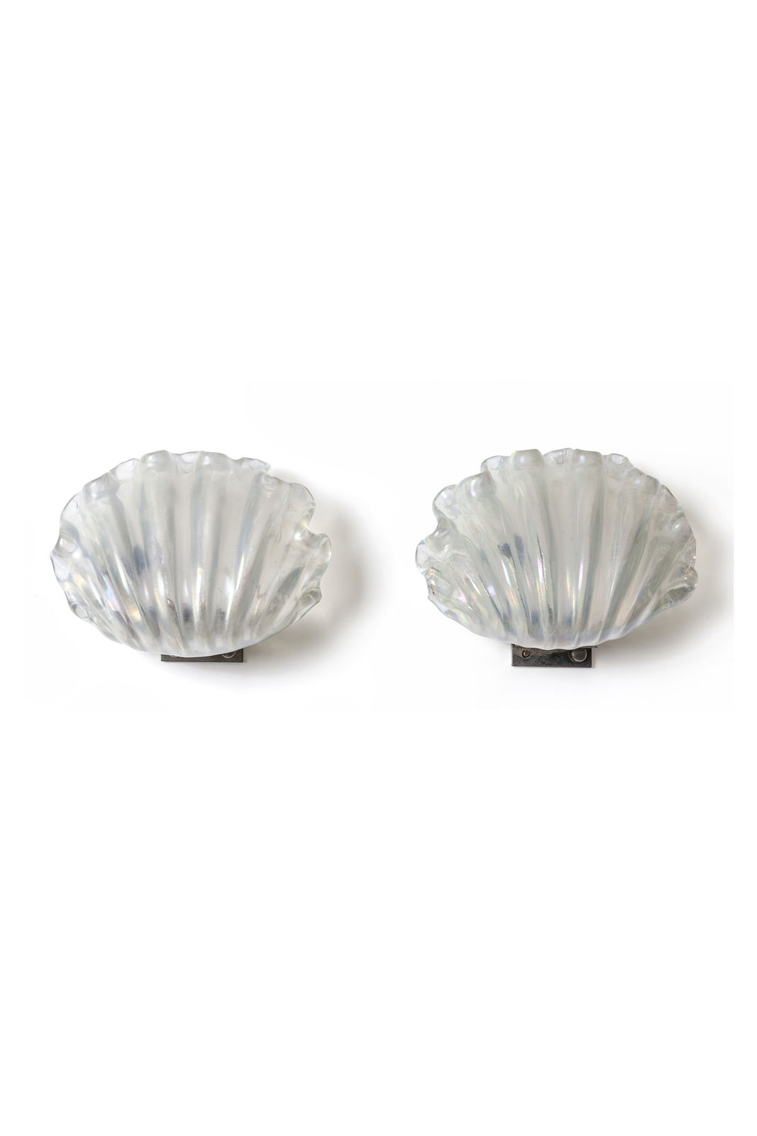 Ercole Barovier, Pair of Iridescent Murano Glass Shell Sconces by Barovier & Toso