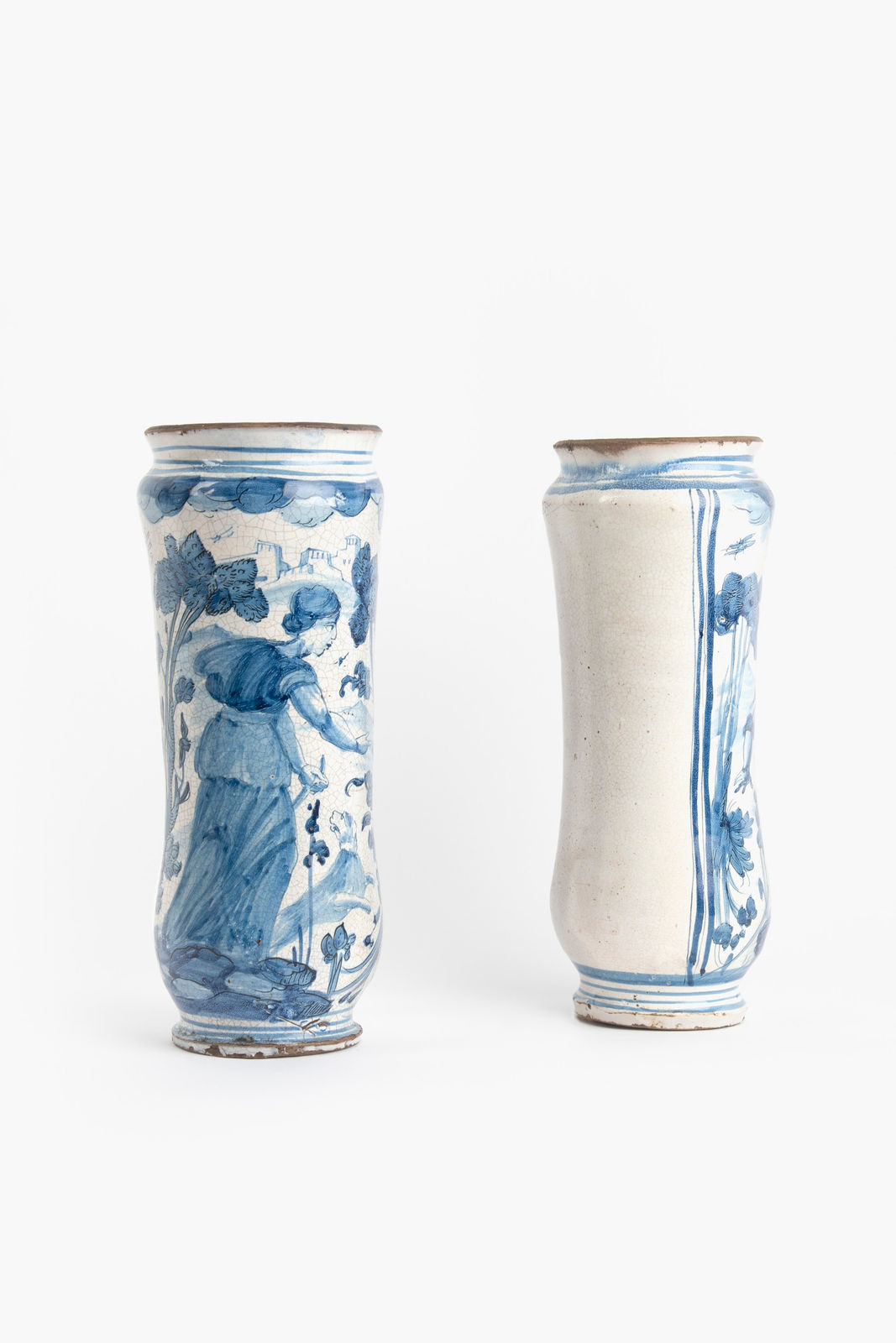 Pair of Maiolica Albarelli, 17th Century Abruzzo