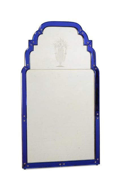 Cobalt Blue Glass Framed Pier Mirror, Circa 1930
