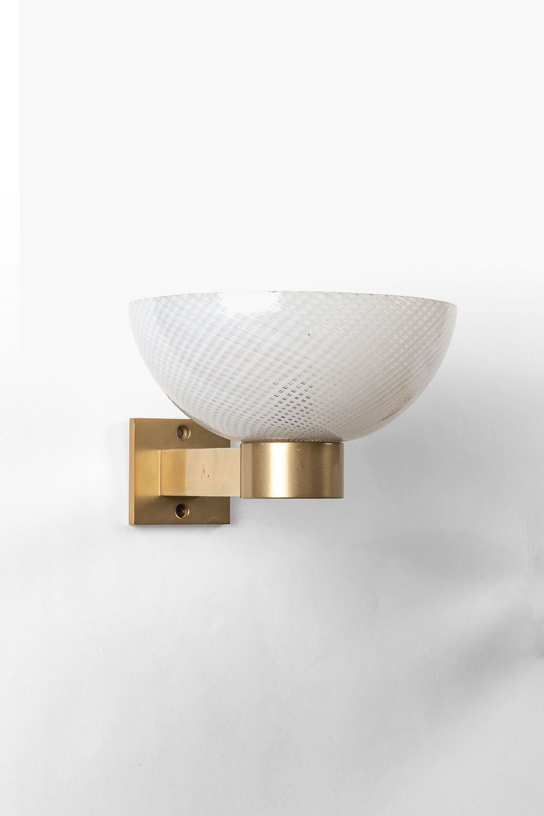 Pair of 1960s Italian Brass & 'Reticello' Murano Glass Wall Lights