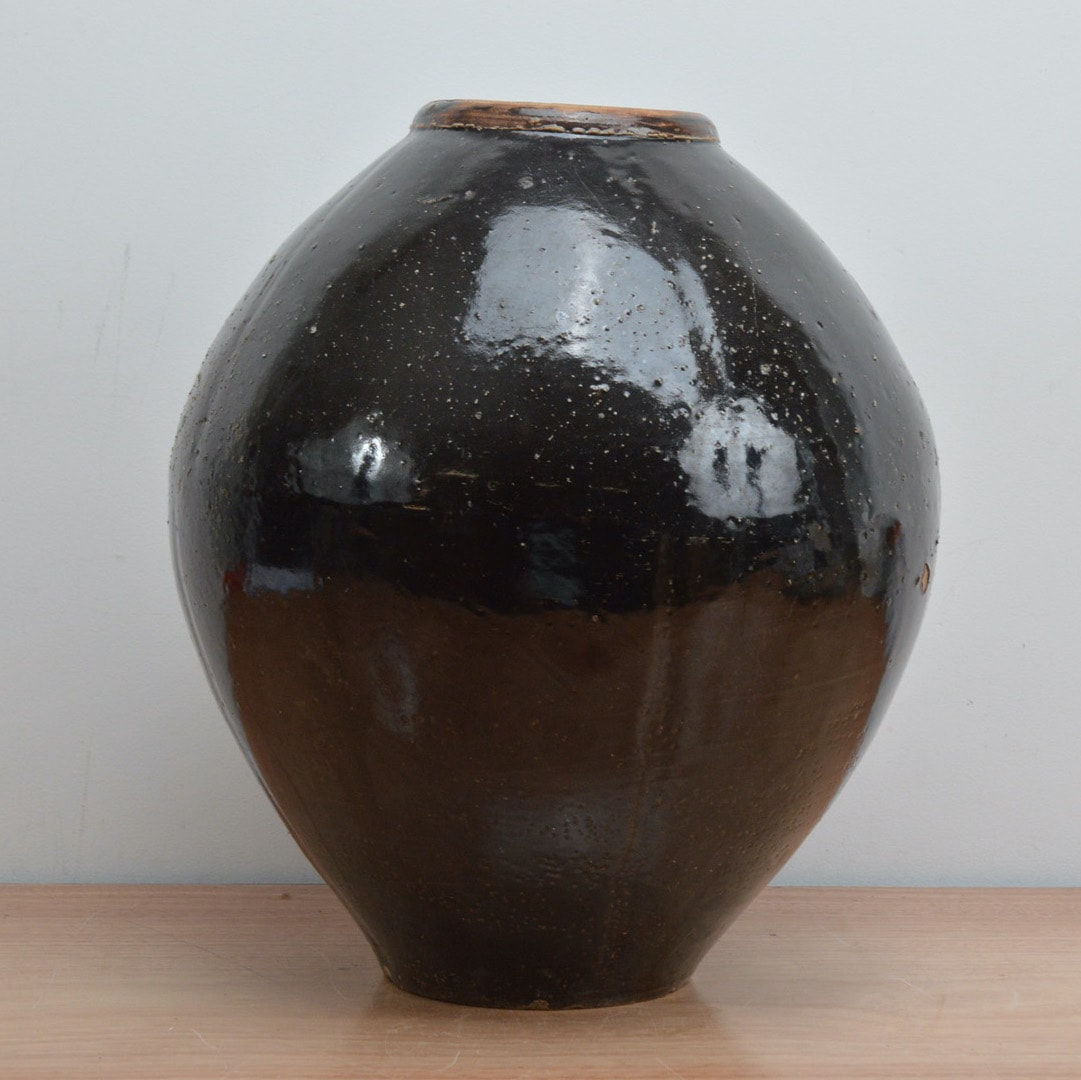 Large Black Glazed Earthenware Pot, 20th Century