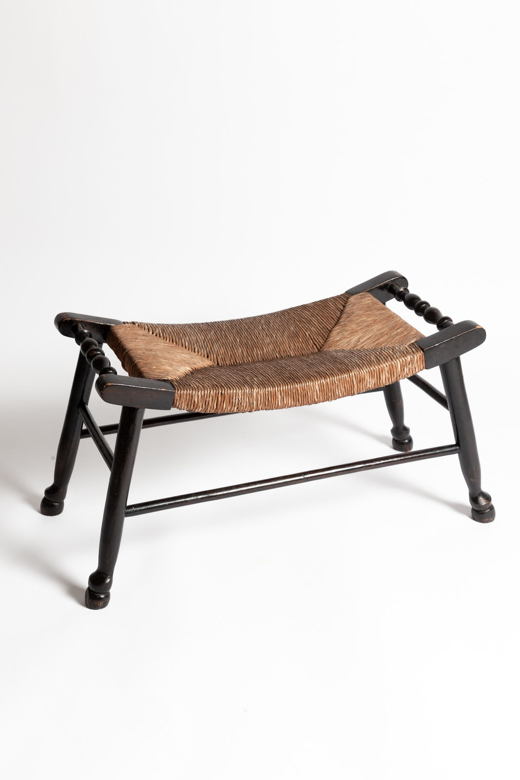 Arts & Crafts Ebonised Rush Seated Stool