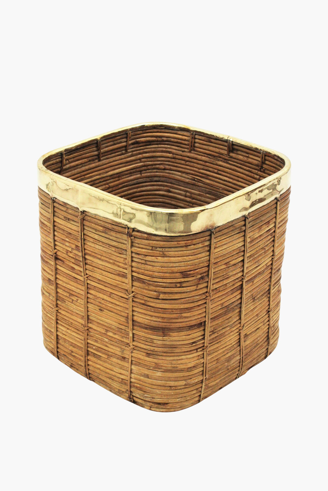 Gabriella Crespi, Pencil Cane & Brass Planter in the style of Gabriella Crespi, 1970s