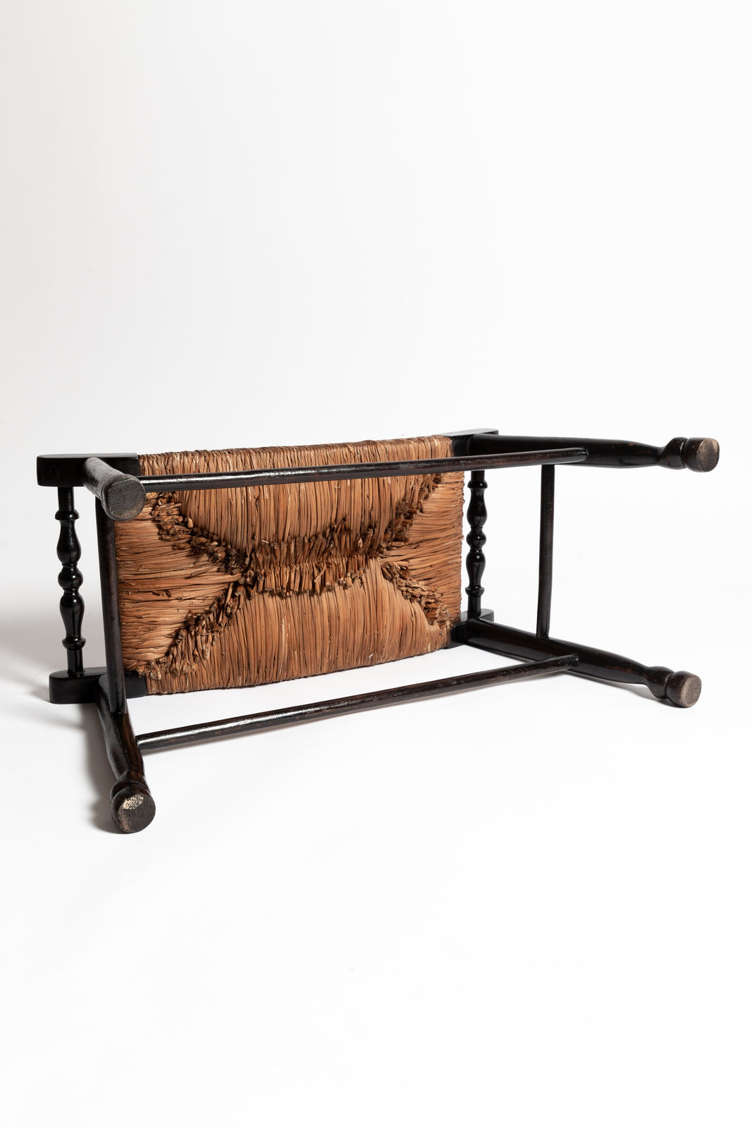 Arts & Crafts Ebonised Rush Seated Stool