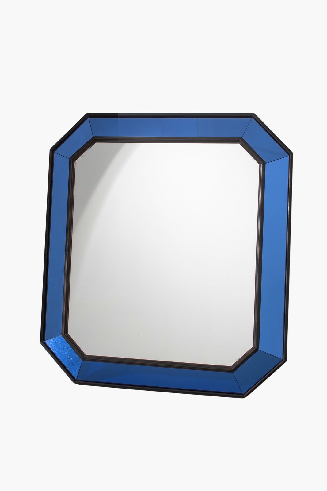 Mid-Century Italian Blue Glass Cushion Mirror