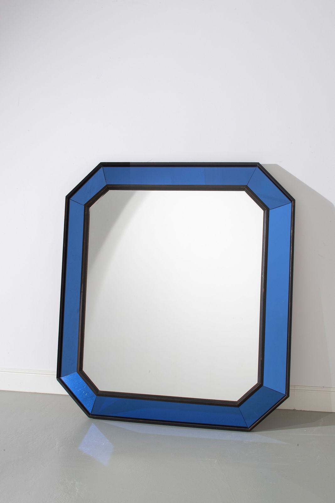 Mid-Century Italian Blue Glass Cushion Mirror