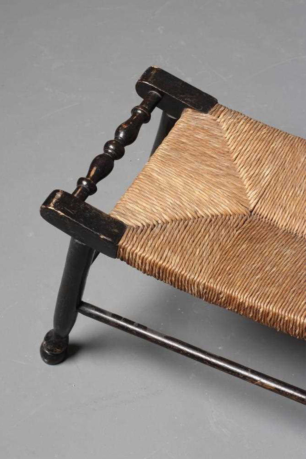 Arts & Crafts Ebonised Rush Seated Stool