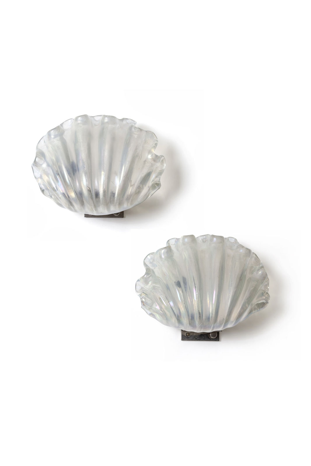 Ercole Barovier, Pair of Iridescent Murano Glass Shell Sconces by Barovier & Toso