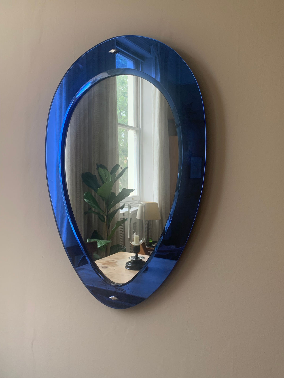 1950s Italian Blue Glass Mirror
