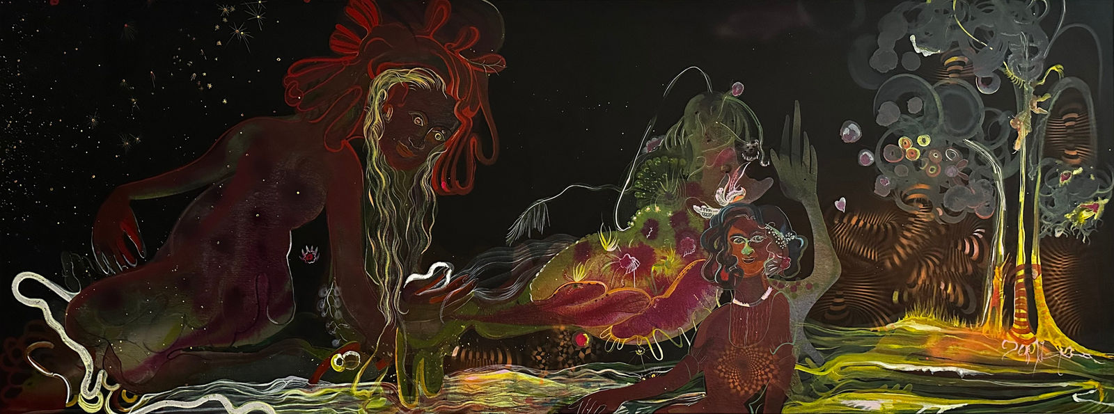 Rina Banerjee, Like a circus of strings smoke made into lace mother hand,like natures song gifted fortune and finger limber made him magic and wonderous in cloth then to wonder who he could be?, 2025