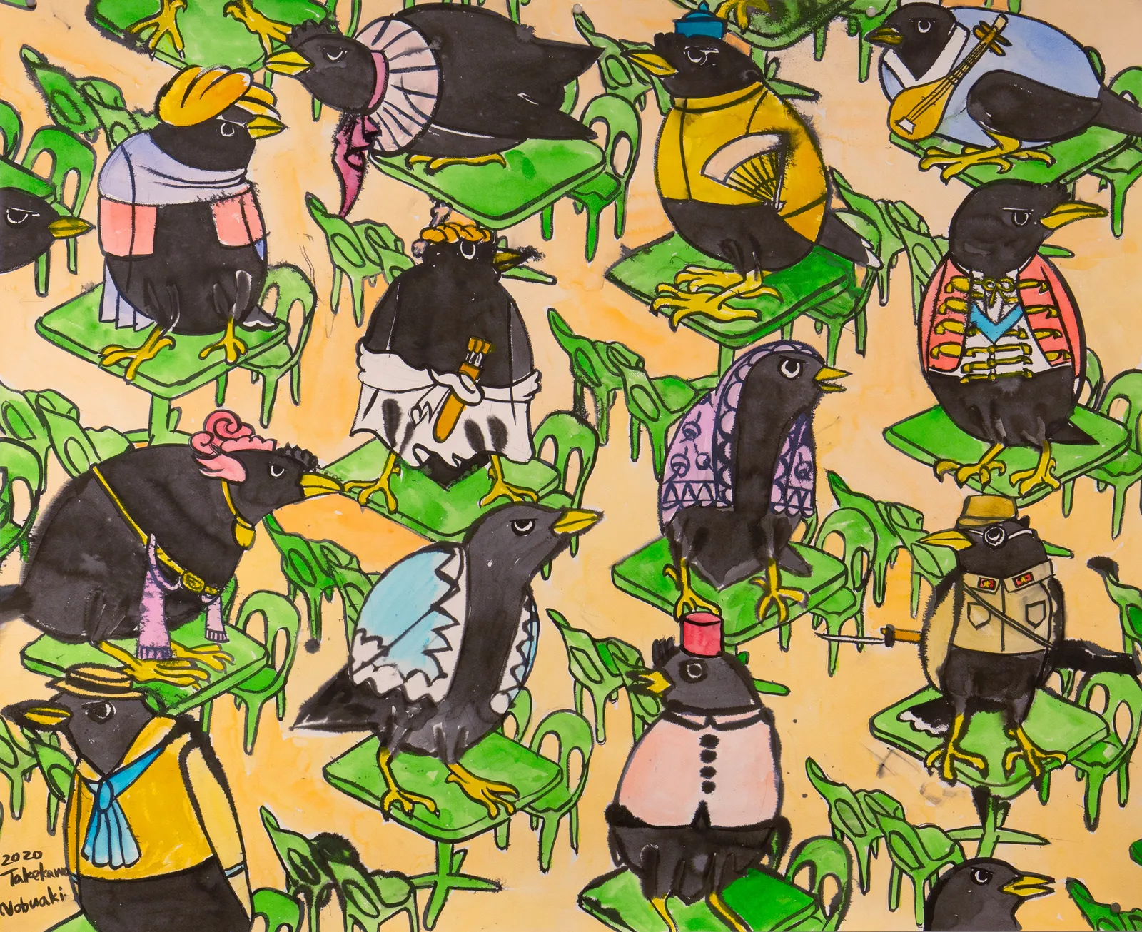 Nobuaki Takekawa, Mynah Birds in Hawker Center, 2020