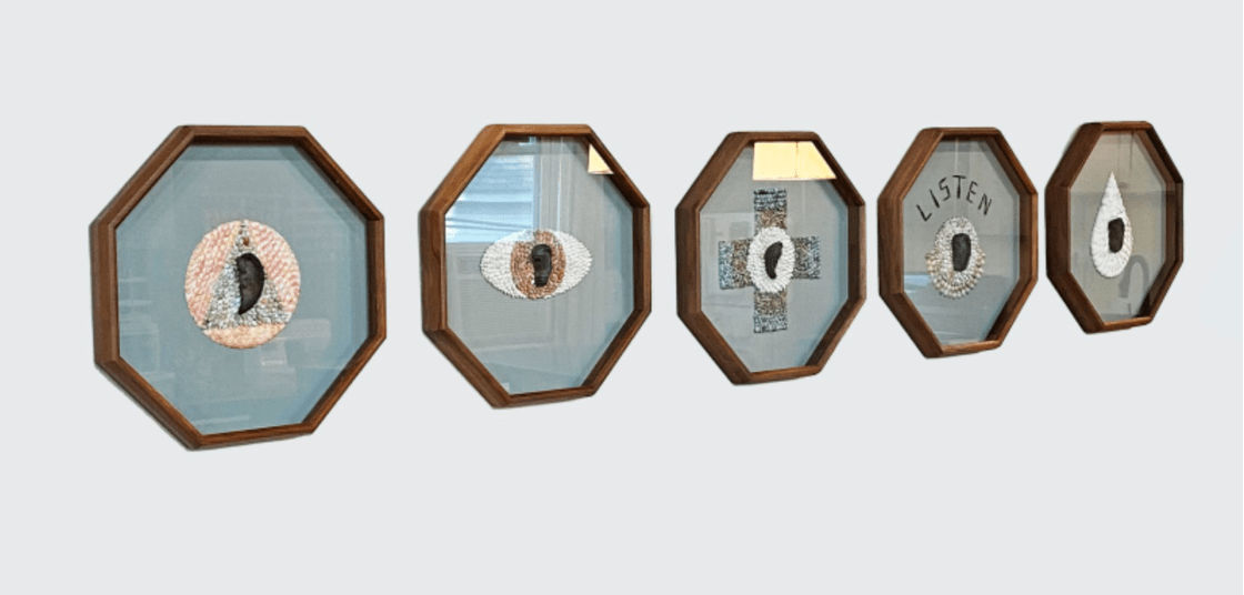 Jill Kearney and Elsa Mora, Sailor valentine cards "From the series LISTEN", 2022