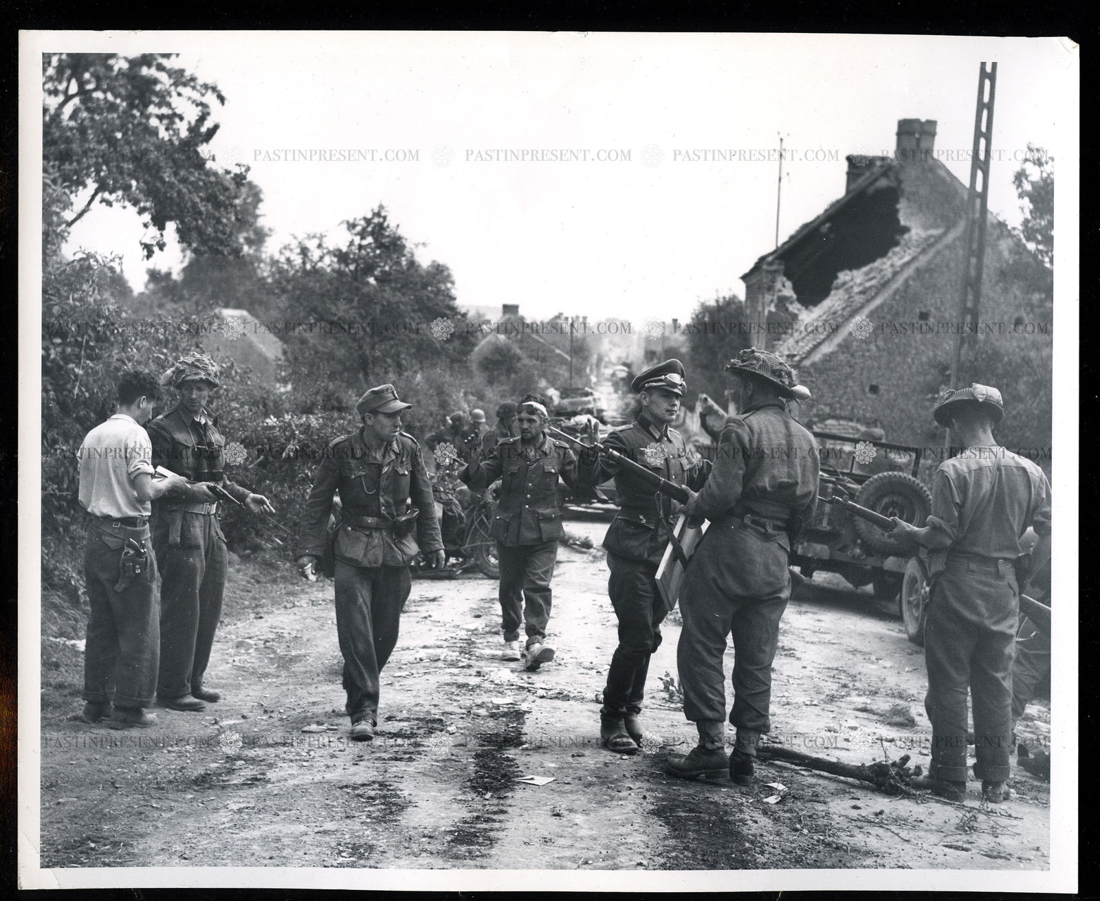 German officer surrenders to the British troops, probably in Germany , 1945