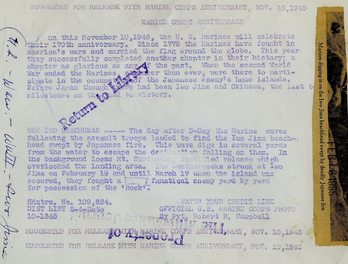 Bob Campbell, “Beachhead of Iwo Jima” - Marines digging in on the Iwo Jima beachhead swept by deadly Japanese fire., 1945