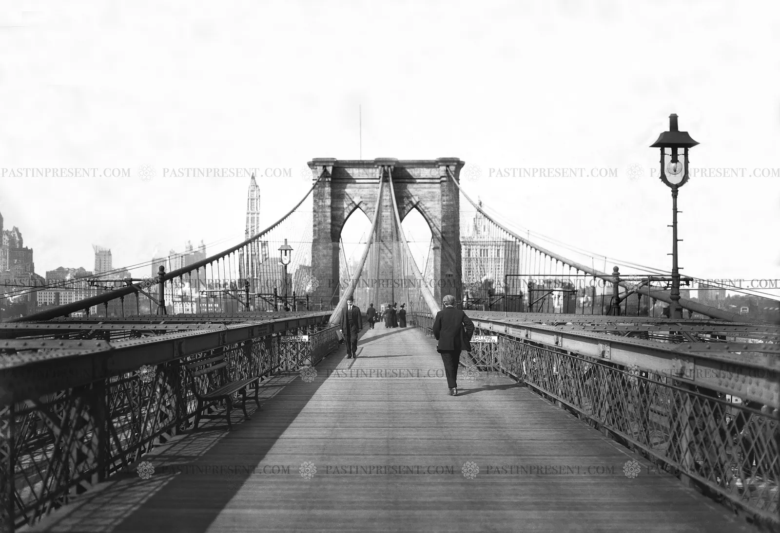 “Spitting Prohibited” Signs NYC Brooklyn Bridge Walking Promenade, c.1910's