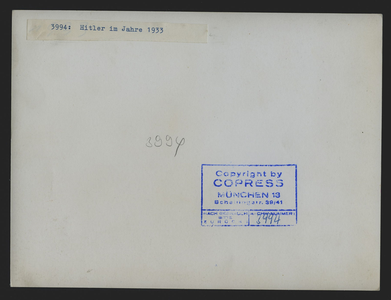 Copress, Adolf Hitler in tuxedo artistic studio portrait vintage gelatin silver DBW photograph, 1933