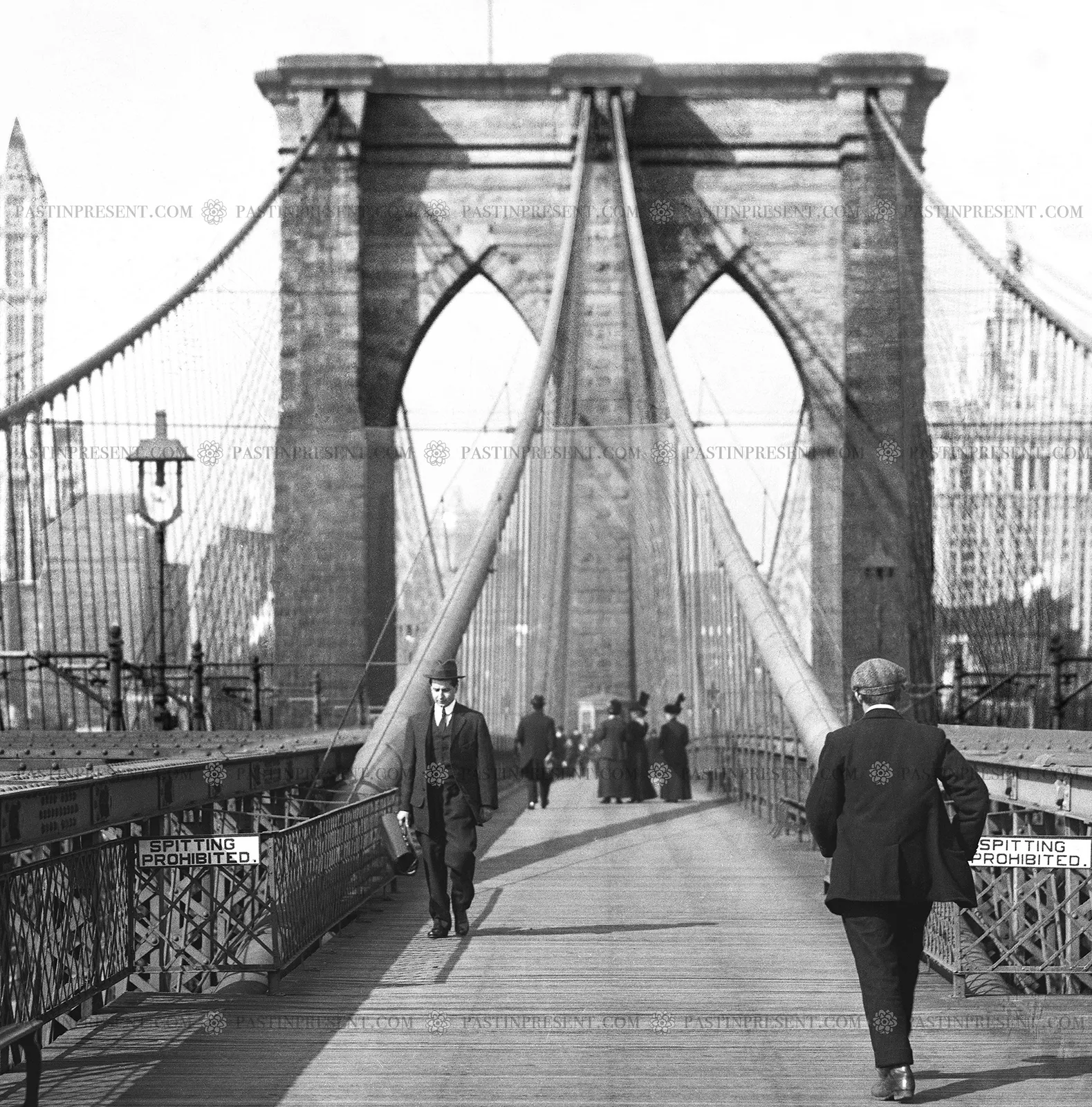 “Spitting Prohibited” Signs NYC Brooklyn Bridge Walking Promenade, c.1910's